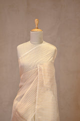 Off-White Half n Half Organza Silk Saree with Applique Work