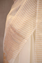 Off-White Half n Half Organza Silk Saree with Applique Work