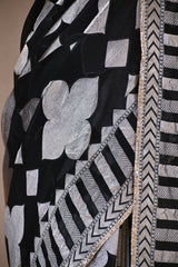 Black Georgette Khaddi Silk Saree with Silver Zari Geometric