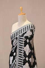 Black Georgette Khaddi Silk Saree with Silver Zari Geometric