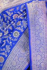 Royal Blue Semi Silk Saree with Resham Floral Weave