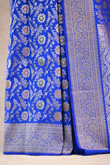 Royal Blue Semi Silk Saree with Resham Floral Weave