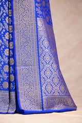Royal Blue Semi Silk Saree with Resham Floral Weave