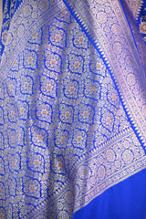 Royal Blue Semi Silk Saree with Resham Floral Weave