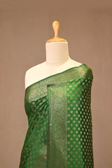 Bottle Green Chiniya Silk Saree with Antique Zari Buti