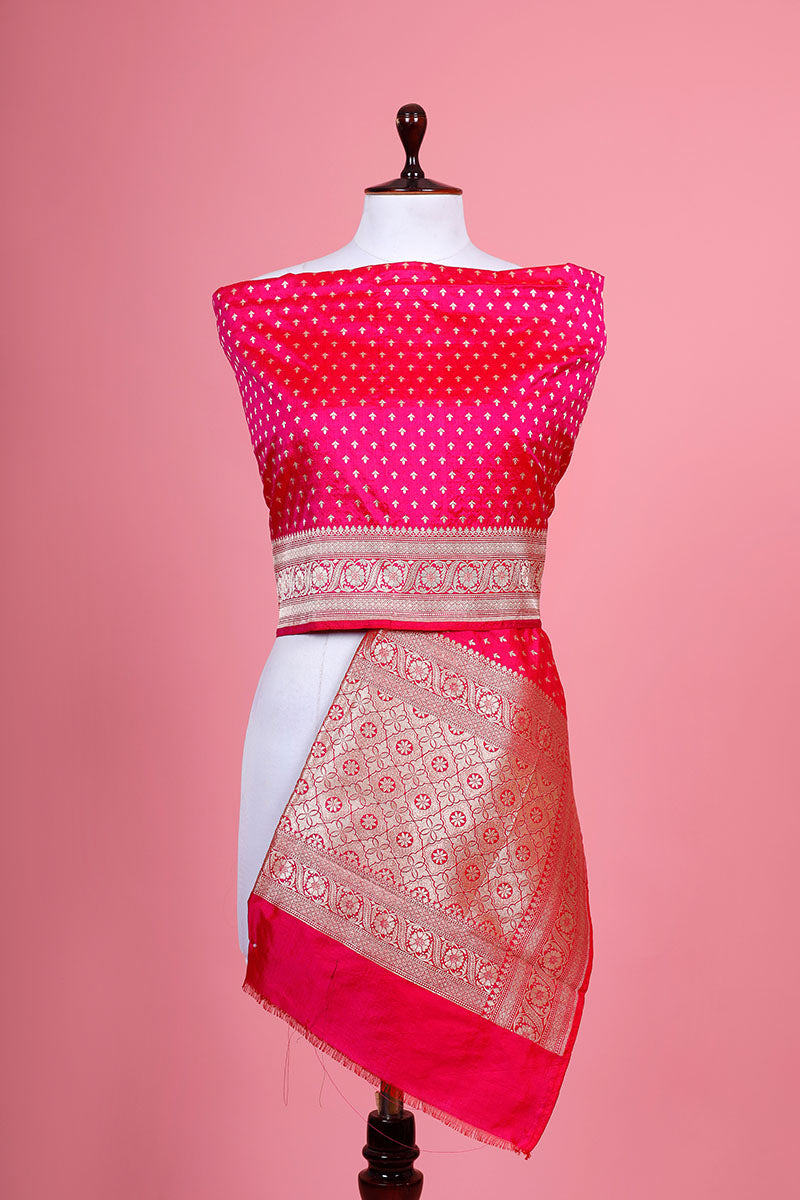 Pink Handwoven Banarasi Silk Dupatta By Chinaya Banaras