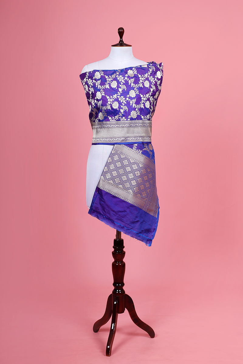Bluish Purple Floral Jaal Handwoven Banarasi Katan Silk Dupatta