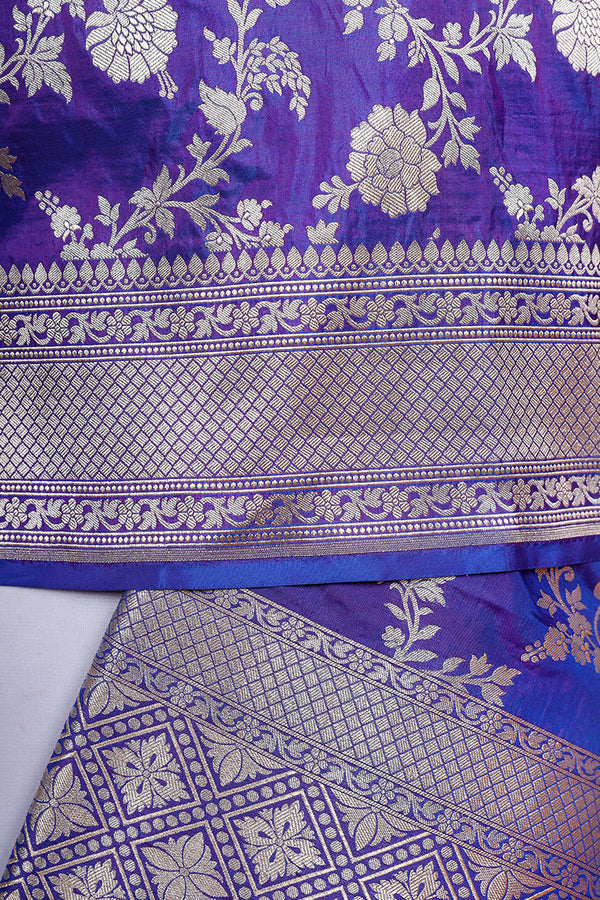 Bluish Purple Floral Jaal Handwoven Banarasi Katan Silk Dupatta