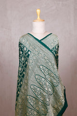 Bottle Green Georgette Saree with Jangla Floral Work