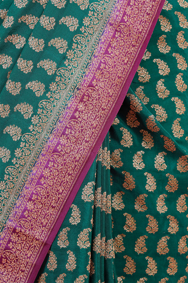 Forest Green Pure Crepe Khaddi Silk Saree