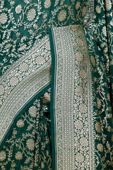 Bottle Green Georgette Saree with Jangla Floral Work