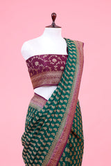 Forest Green Pure Crepe Silk Saree