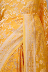 Yellow Georgette Saree with Peacock Floral Work