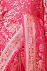 Rose Pink Georgette Saree with Peacock Floral Work