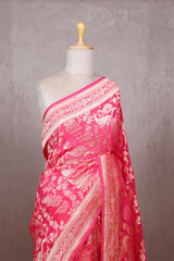 Rose Pink Georgette Saree with Peacock Floral Work