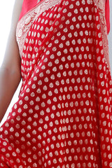 Red Banarasi Georgette Khaddi Saree with Gold Zari Floral Motifs