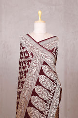 Coffee Brown Georgette Saree with Mayur Floral Work