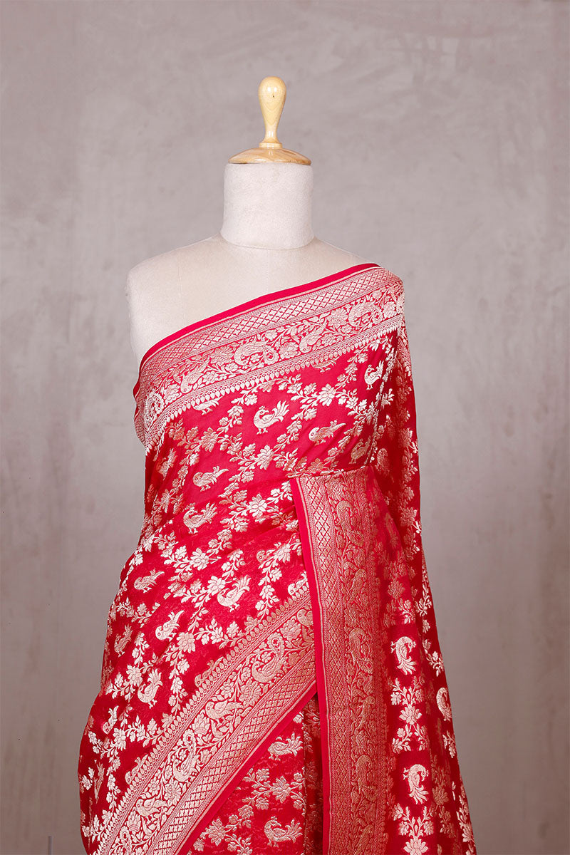 Pink Georgette Saree with Mayur Floral Work
