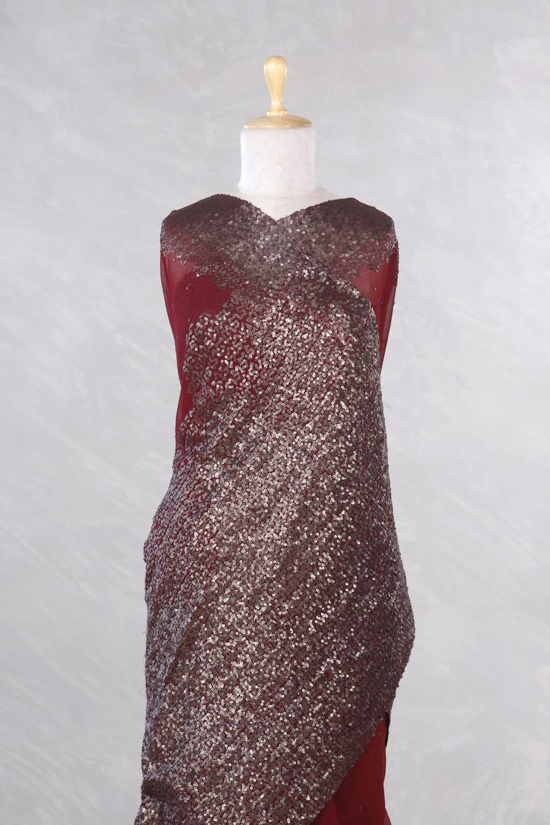 Maroon Banarasi Chiffon Party Wear Saree