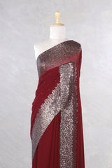 Maroon Banarasi Chiffon Party Wear Saree
