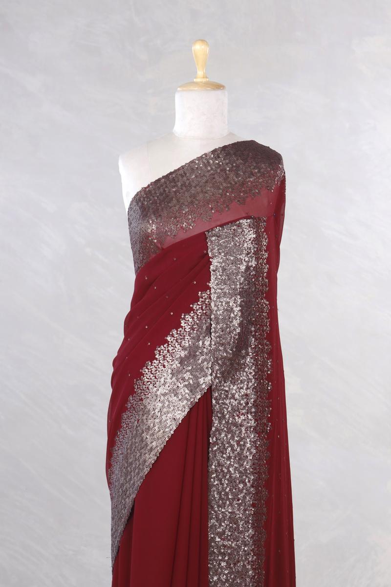 Maroon Banarasi Chiffon Party Wear Saree