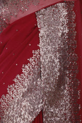 Maroon Banarasi Chiffon Party Wear Saree