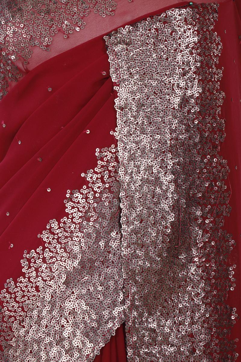 Maroon Banarasi Chiffon Party Wear Saree