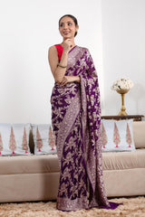 Purple saree, Georgette saree, khaddi saree, Banarasi saree, party wear, wedding Saree