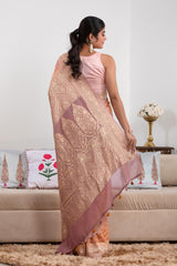 Mauve Shaded Georgette Khaddi Silk Saree with Floral-Geometric Weave