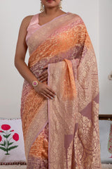 Mauve Shaded Georgette Khaddi Silk Saree with Floral-Geometric Weave