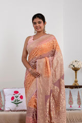 Mauve Shaded Georgette Khaddi Silk Saree with Floral-Geometric Weave