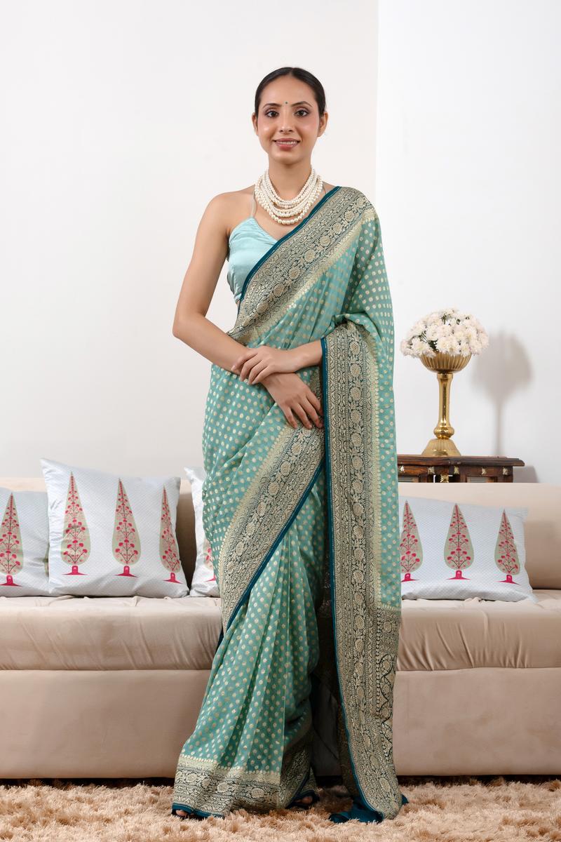 Georgette Saree, Khaddi Saree, green saree, Blue Saree, Khaddi Georgette, Banarasi Saree, Wedding Saree, Bollywood Saree, Indian Saree