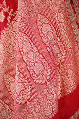 Pink and Red Shaded Georgette Khaddi Silk Saree with Gold Zari Floral Jaal