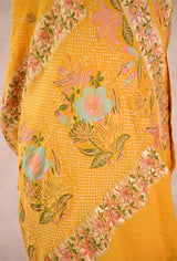 Sun Yellow Banarasi Georgette Khaddi Bandhani Saree with Paithani Asawali Border