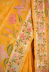 Sun Yellow Banarasi Georgette Khaddi Bandhani Saree with Paithani Asawali Border