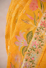 Sun Yellow Banarasi Georgette Khaddi Bandhani Saree with Paithani Asawali Border