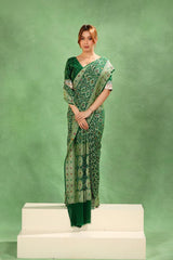 Bottle Green Georgette Khaddi Bandhej Saree for Mehendi Ceremony