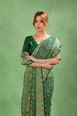Bottle Green Georgette Khaddi Bandhej Saree for Mehendi Ceremony