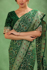 Bottle Green Georgette Khaddi Bandhej Saree for Mehendi Ceremony