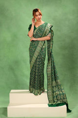 Bottle Green Georgette Khaddi Bandhej Saree for Mehendi Ceremony