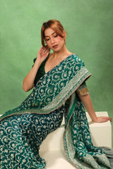 Rama Green Pure Georgette Khaddi Silk Saree with Gold Zari Jaal