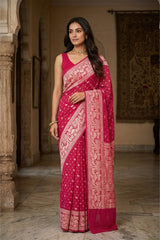 Pink Georgette khaddi Saree Pichwai Motifs and Floral Butis