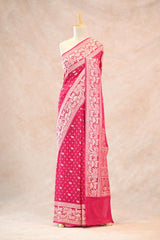 Pink Georgette khaddi Saree Pichwai Motifs and Floral Butis