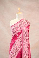 Pink Georgette khaddi Saree Pichwai Motifs and Floral Butis