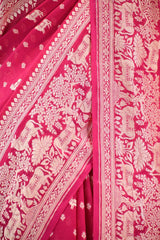 Pink Georgette khaddi Saree Pichwai Motifs and Floral Butis