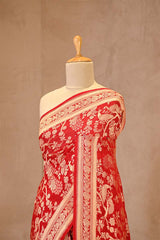Red Georgette Khaddi Silk Saree with Zari Floral Work