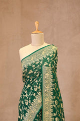 Green Banarasi Georgette Khaddi Silk Saree with Gold Zari
