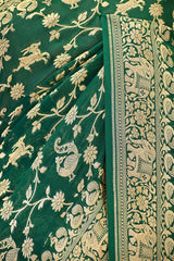 Green Banarasi Georgette Khaddi Silk Saree with Gold Zari