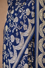 Royal Blue Banarasi Georgette Khaddi Silk Saree with Gold Zari Floral Jaal