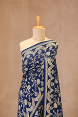 Royal Blue Banarasi Georgette Khaddi Silk Saree with Gold Zari Floral Jaal